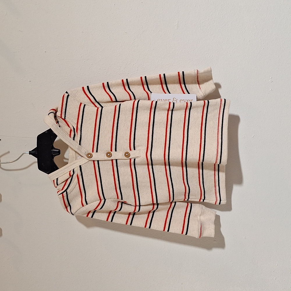 Ever & Ever 3 Button Stripe Hooded Shirt 12mo NWT